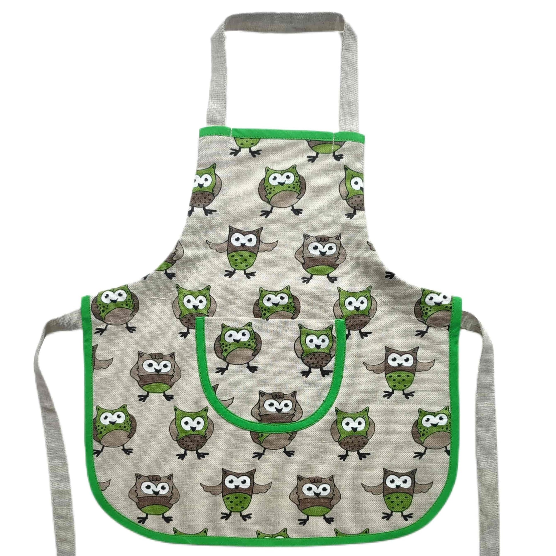 Children's apron (1-4 years) GREEN OWL - Linen4me