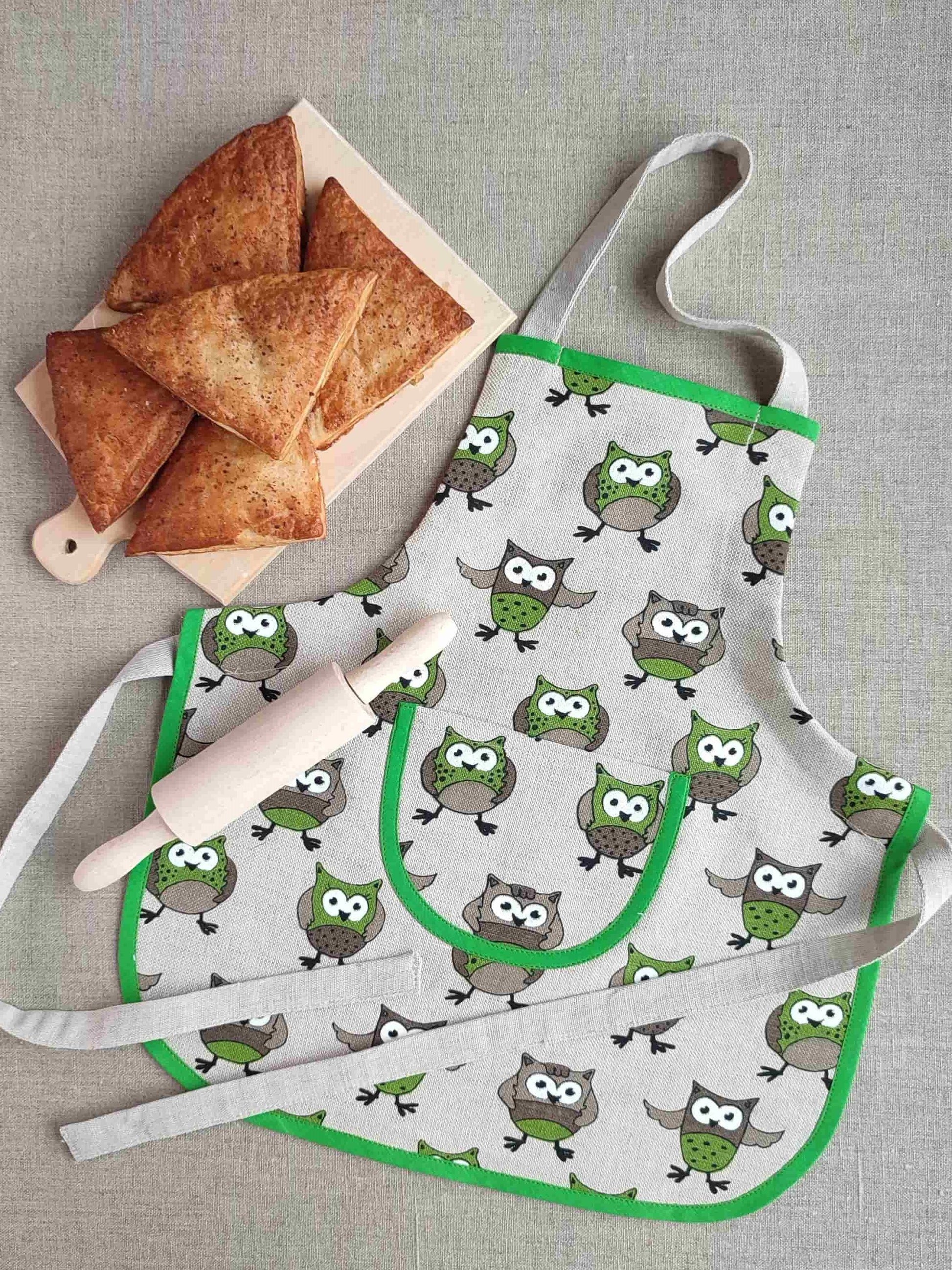 Children's apron (1-4 years) GREEN OWL - Linen4me