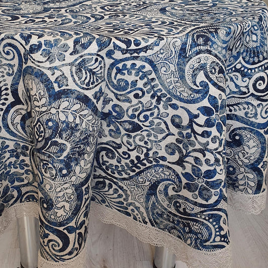 Round tablecloth with lace LINDA - Linen4me