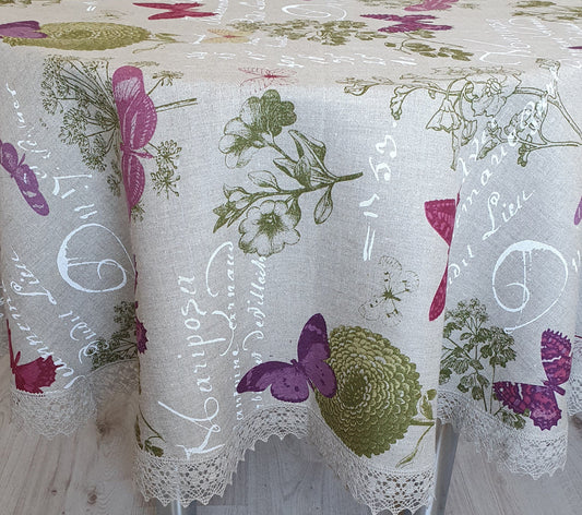 Round tablecloth with lace BUTTERFLIES - Linen4me