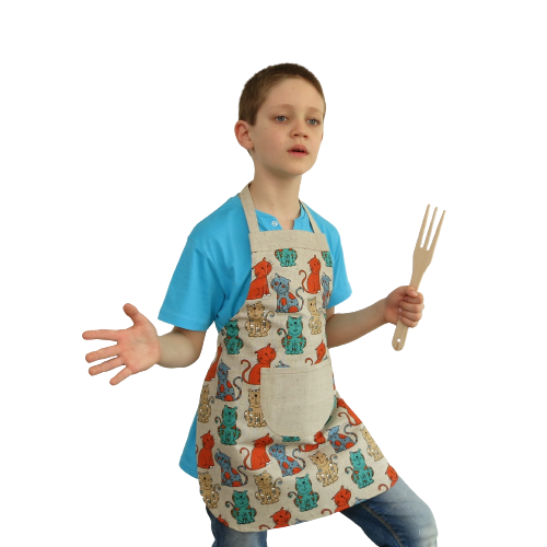 Children's apron (4-8 years old) ORANGE CAT - Linen4me