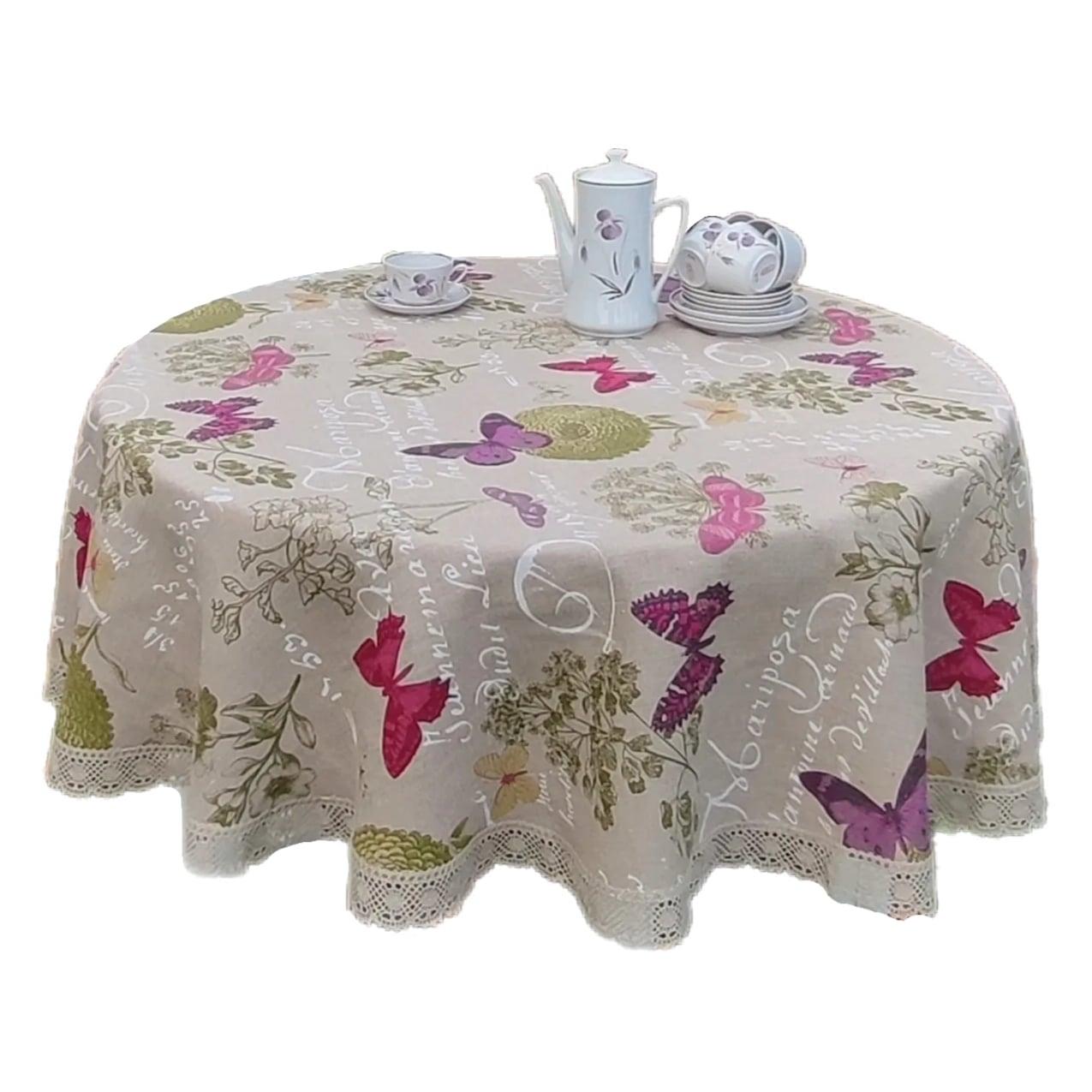 Round tablecloth with lace BUTTERFLIES - Linen4me