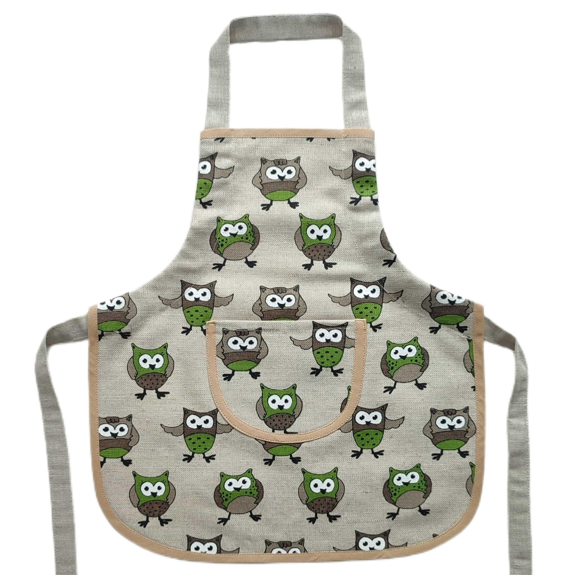 Children's apron (1-4 years) GREEN OWL - Linen4me