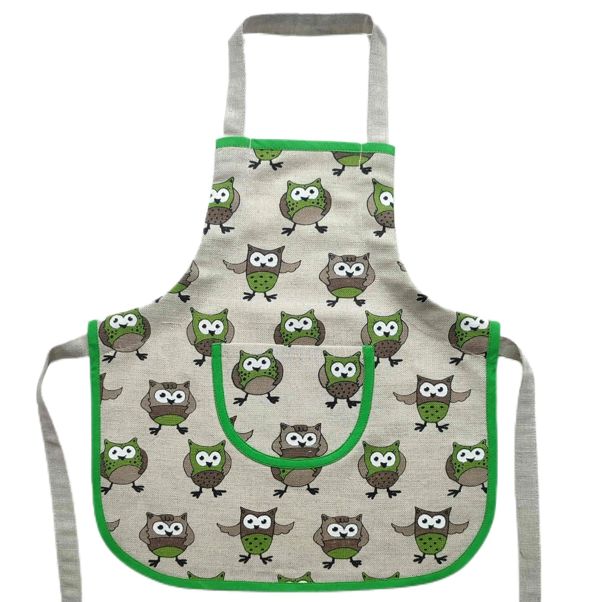 Children's apron (1-4 years) GREEN OWL - Linen4me