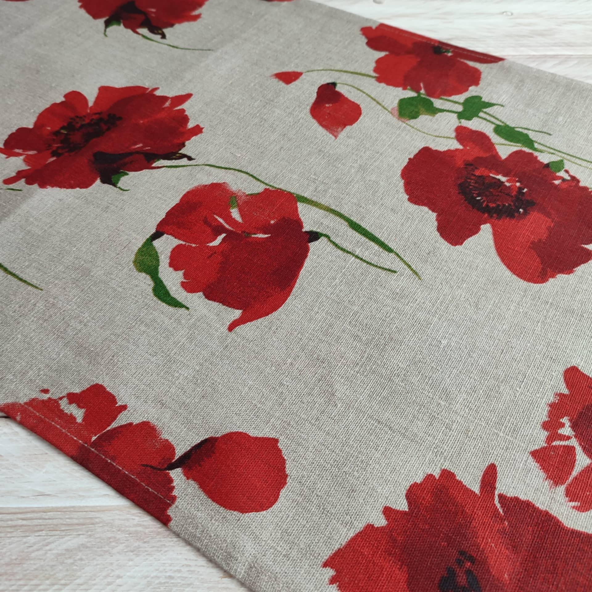 Table runner RED FLOWERS - Linen4me